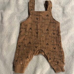 Disney Brown Overalls with Mickey Pattern